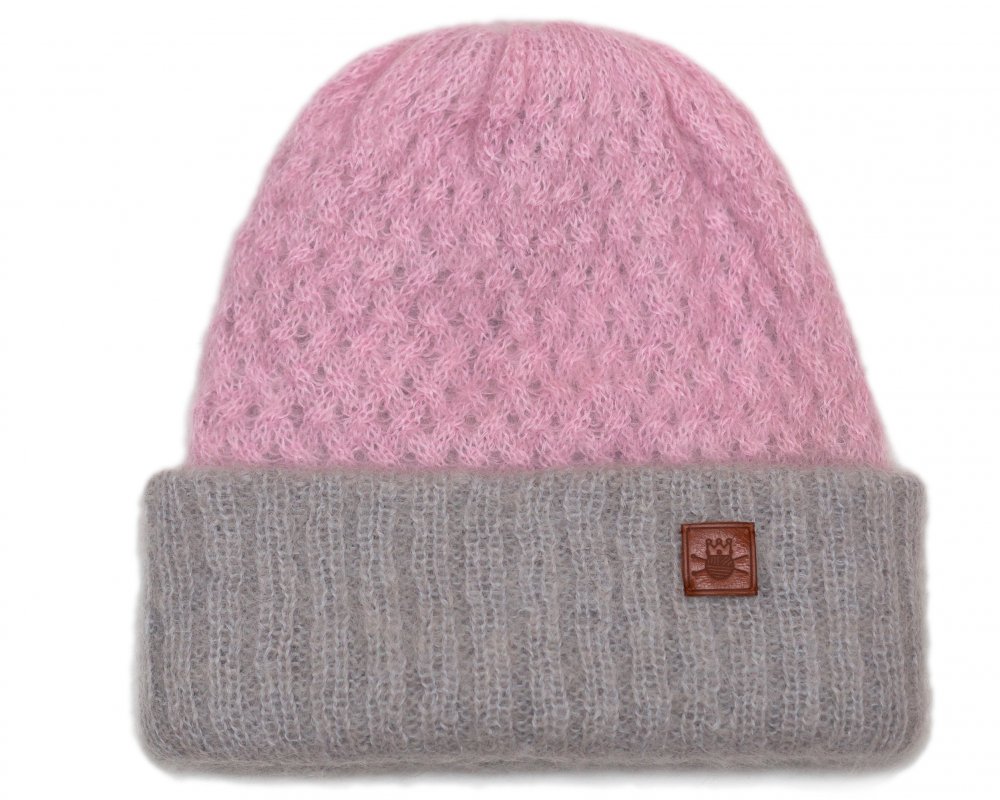 шапка серо-розовая двуслойная