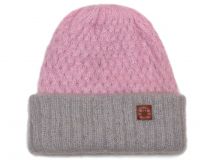 шапка серо-розовая двуслойная женские шапки мохер розовая розовый